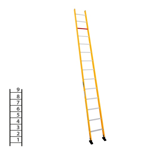 [046275] Escalera de fibra de vidrio apoyable de un tramo con 9 peldaños - Dim.: 400 x 2710h mm - amarillo