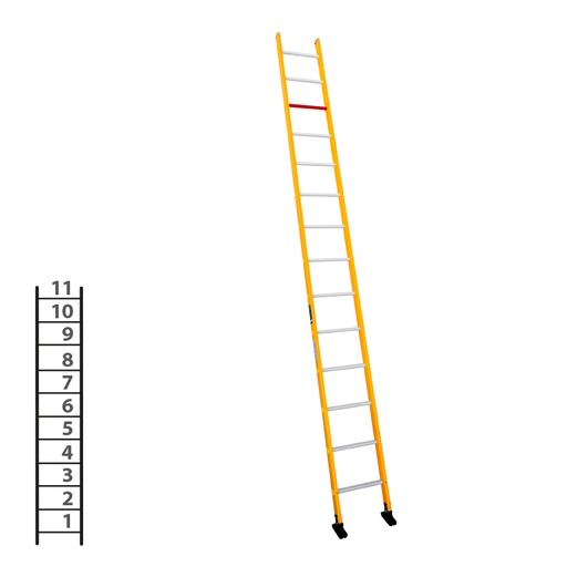 [046277] Escalera de fibra de vidrio apoyable de un tramo con 11 peldaños - Dim.: 400 x 3270h mm - amarillo