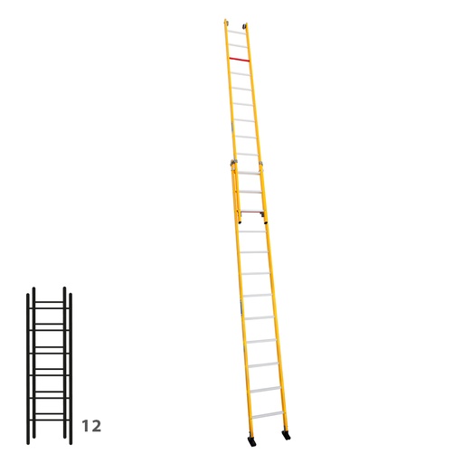 [046288] Escalera de fibra de vidrio apoyable de dos tramos con 2 x 6 peldaños - Dim.: 438 x 3000h mm - amarillo