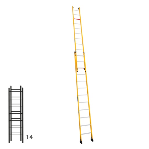 [046289] Escalera de fibra de vidrio apoyable de dos tramos con 2 x 7 peldaños - Dim.: 438 x 3560h mm - amarillo