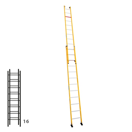 [046290] Escalera de fibra de vidrio apoyable de dos tramos con 2 x 8 peldaños - Dim.: 438 x 4120h mm - amarillo