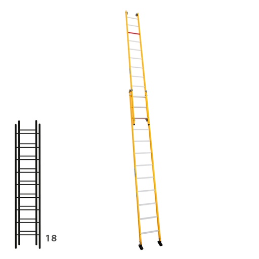 [046291] Escalera de fibra de vidrio apoyable de dos tramos con 2 x 9 peldaños - Dim.: 438 x 4680h mm - amarillo