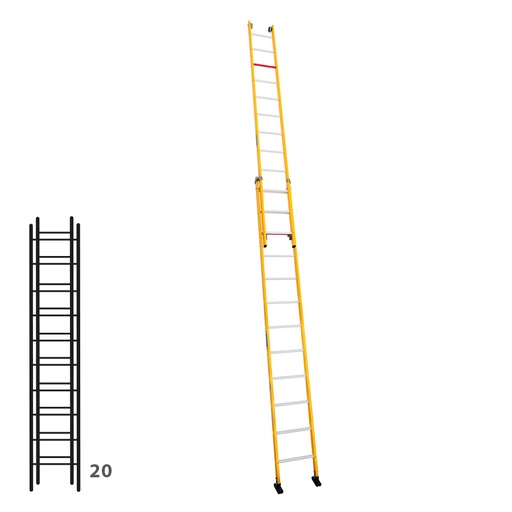 [046292] Escalera de fibra de vidrio apoyable de dos tramos con 2 x 10 peldaños - Dim.: 450 x 4960h mm - amarillo