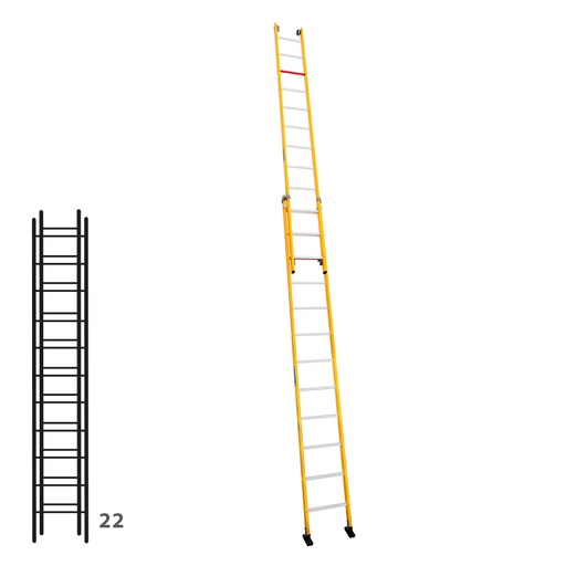 [046293] Escalera de fibra de vidrio apoyable de dos tramos con 2 x 11 peldaños - Dim.: 450 x 5520h mm - amarillo