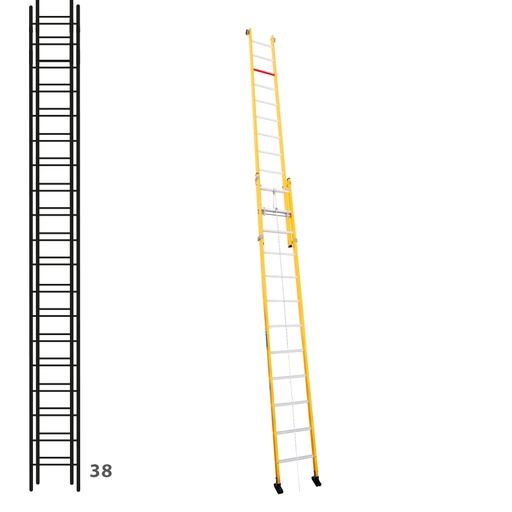 [046311] Escalera de fibra de vidrio apoyable de dos tramos con cuerda con 2 x 19 peldaños - Dim.: 450 x 10000h mm - amarillo