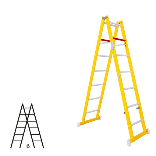 [046313] Escalera de fibra de vidrio con acceso por dos lados con 2 x 6 peldaños - Dim.: 400 x 1770h mm - amarillo