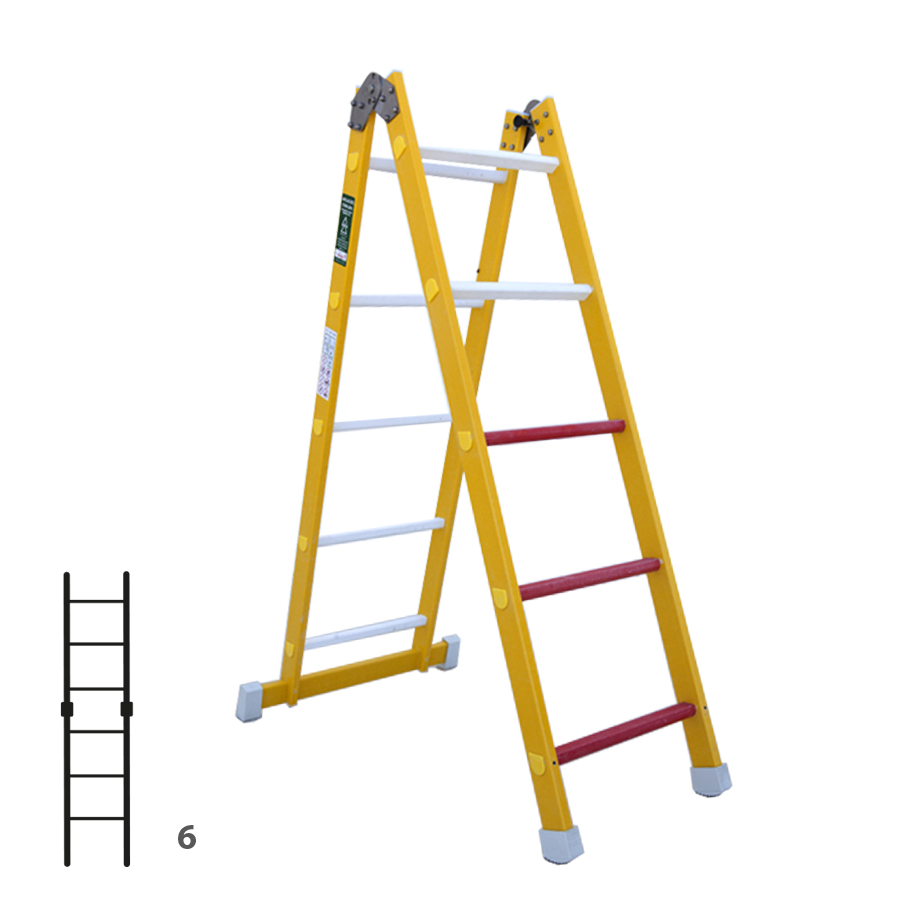 [046349] Escalera de fibra de vidrio transformable un tramo plegable con 2 x 3 peldaños - Dim.: 400 x 894h mm - amarillo