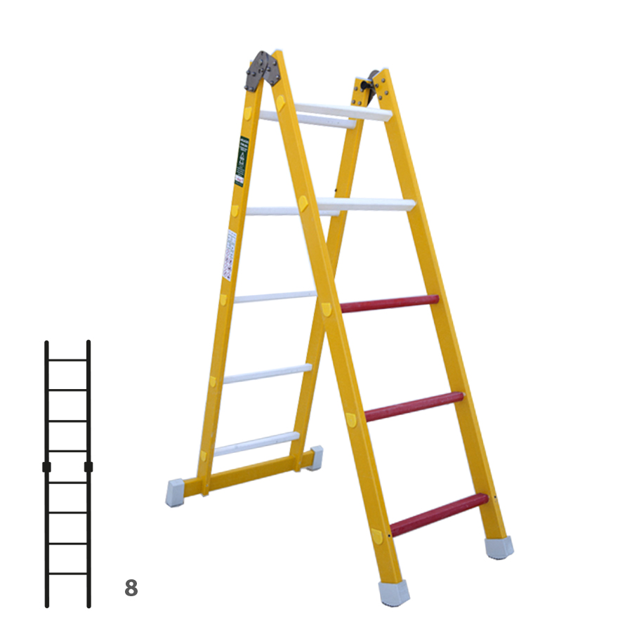 [046350] Escalera de fibra de vidrio transformable un tramo plegable con 2 x 4 peldaños - Dim.: 400 x 1180h mm - amarillo