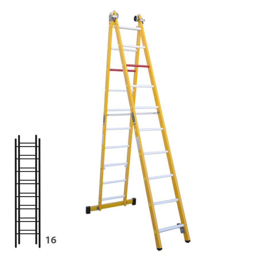 [046355] Escalera de fibra de vidrio transformable dos tramos plegable con 2 x 8 peldaños - Dim.: 438 x 4120h mm - amarillo