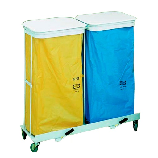 [046370] Soporte metálico con tapa para bolsas de basura (2 x 120 lts), ruedas y pedal - Dim.: 860x440x840h mm - Gris ral 7035