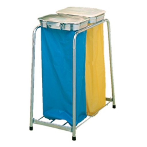 [046371] Soporte metálico con tapa para bolsas de basura (2 x 80 lts) - Dim.: 730x400x802h mm - Acero cincado