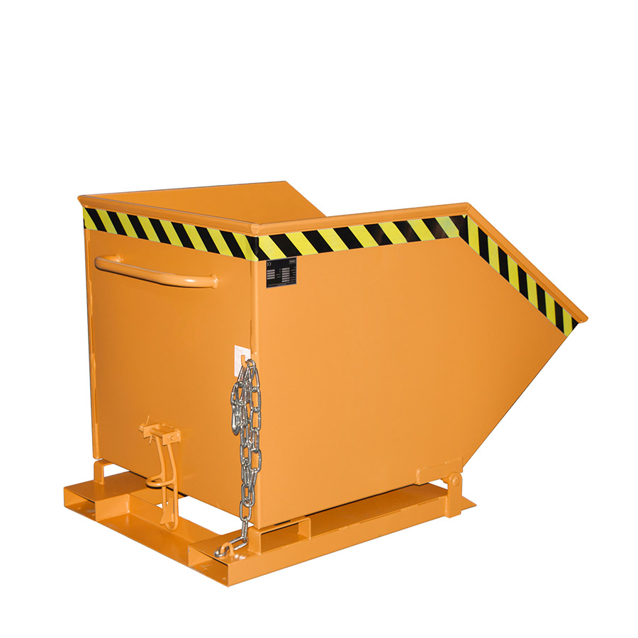 [046527] Contenedor basculante manual con guías para carretilla - Capacidad 0,6 m³ - Dim.: 1390x840x910h mm - naranja ral 2000