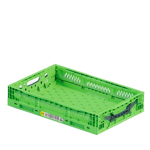 [046612] Caja plástica plegable para fruta y verdura de fondo y paredes perforadas y asas abiertas - Dim.: 600x400x120h mm - Verde