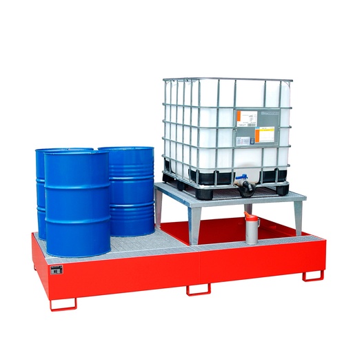 [046662] Cubeto de retención metálico con 1 soporte elevador y 1 rejilla - Cap.: 1000 lts. - Dim.: 2650x1460x863h mm - acero pintado