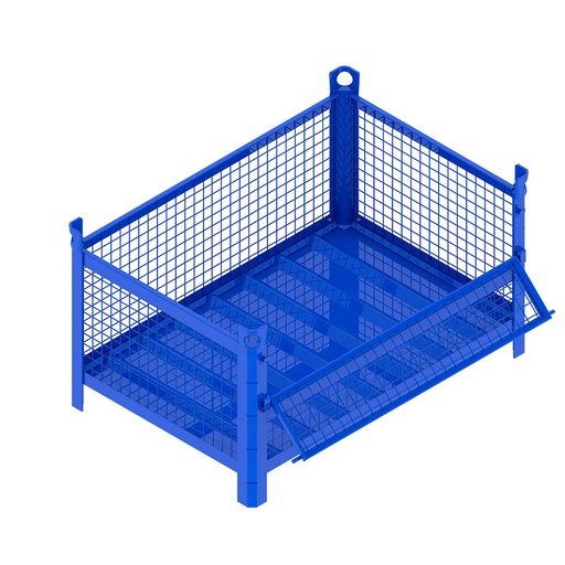 [046749] Contenedor metálico con paredes de malla de acero con puerta - Dim.: 1200x800x600h mm - Azul ral 5010