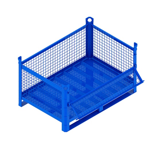 [046750] Contenedor metálico con paredes de malla de acero, travesaños y con puerta - Dim.: 1200x800x600h mm - Azul ral 5010