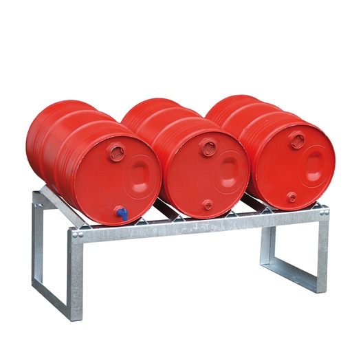 [046810] Soporte metálico para el almacenamiento de 3 barriles tumbados de 60 lts. - Dim.: 1200x550x120h mm - Galvanizado