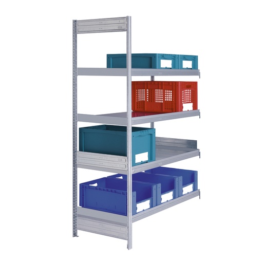 [046909] Módulo adicional de estantería industrial con 4 estantes planos de carga 100 kg - Dim.: 1308x424x2000h mm - Galvanizado