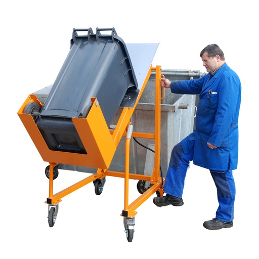 [047374] Volteador móvil para vaciado de basureras con accionamiento mediante pedal - Dim.: 1570x980x1720h mm - naranja ral 2000