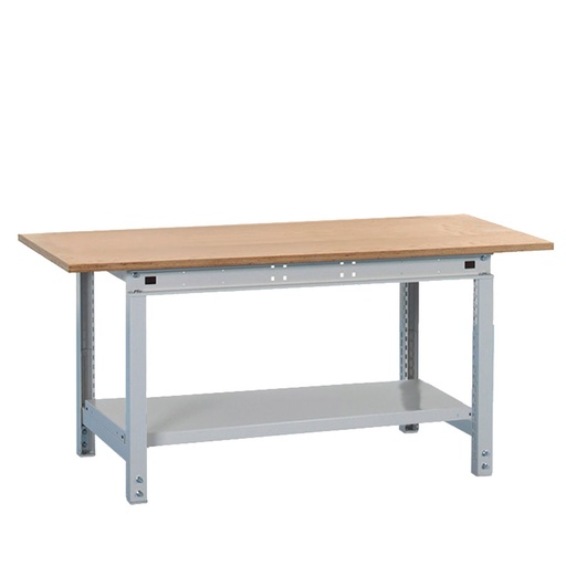 [047447] Banco de trabajo Multiusos con encimera de madera de haya y estante inferior - Dim.: 1524x750x718/948h mm - Gris ral 7035
