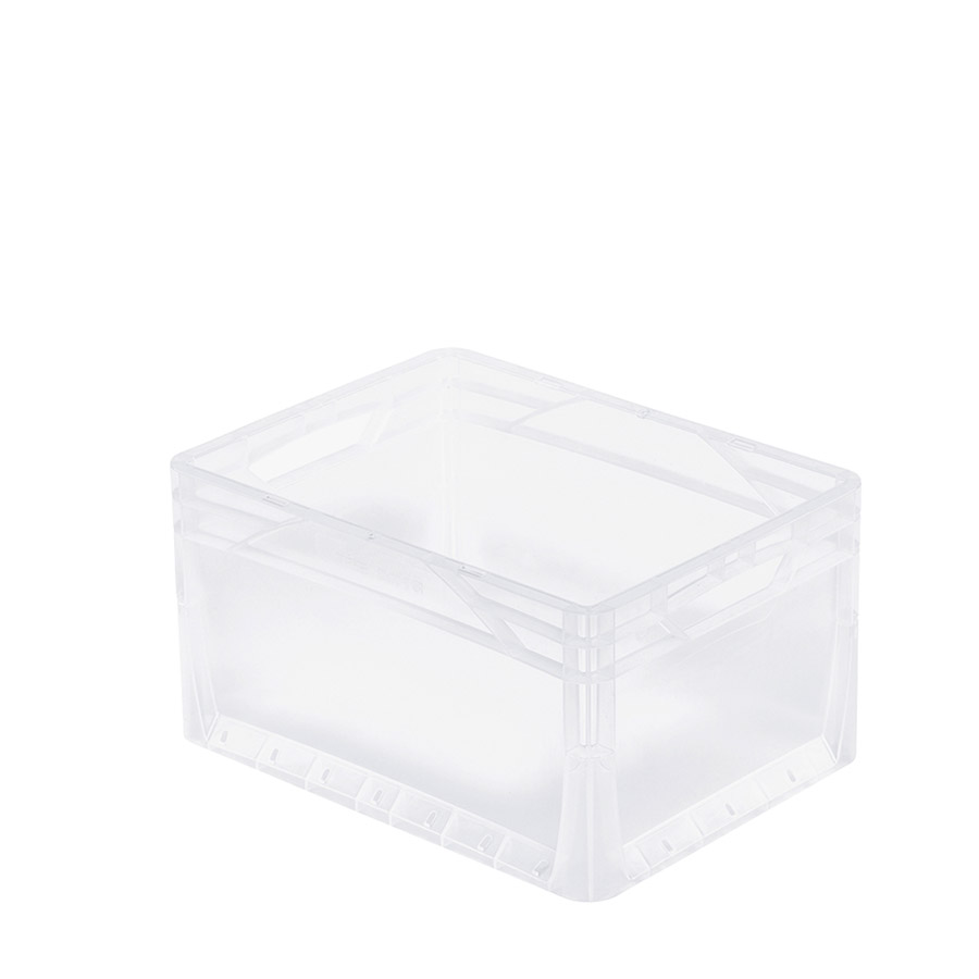 [047491] Caja de plástico transparente con paredes lisas y asas abiertas - Dim.: 400x300x220h mm - Translúcido