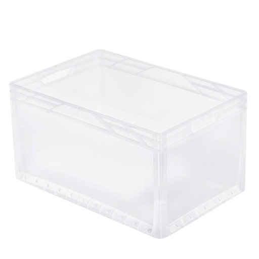 [047494] Caja de plástico transparente con paredes lisas y asas abiertas - Dim.: 600x400x320h mm - Translúcido