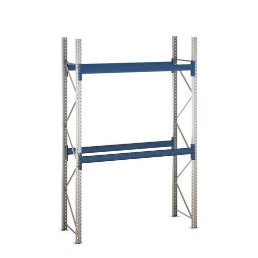 [047873] Estantería de paletización incial con 2 niveles de carga de 2500 kg cada uno - Dim.: 1980x800x3000h mm - Galvanizado y azul ral 5010