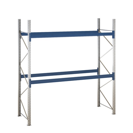 [047883] Estantería de paletización incial con 2 niveles de carga de 3000 kg cada uno - Dim.: 2880x1100x3000h mm - Galvanizado y azul ral 5010