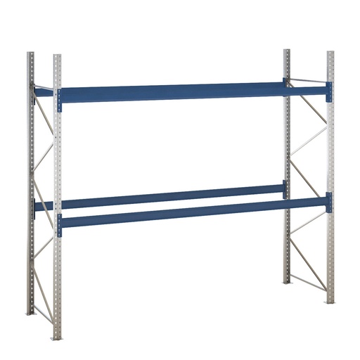 [047885] Estantería de paletización incial con 2 niveles de carga de 3300 kg cada uno - Dim.: 3480x1100x3000h mm - Galvanizado y azul ral 5010
