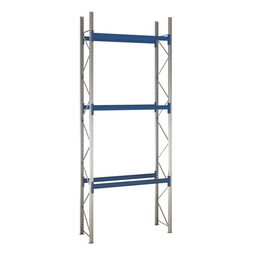 [047921] Estantería de paletización incial con 3 niveles de carga de 2500 kg cada uno - Dim.: 2000x800x5000h mm - Galvanizado y azul ral 5010
