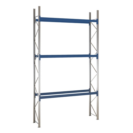 [047923] Estantería de paletización incial con 3 niveles de carga de 3000 kg cada uno - Dim.: 2900x800x5000h mm - Galvanizado y azul ral 5010