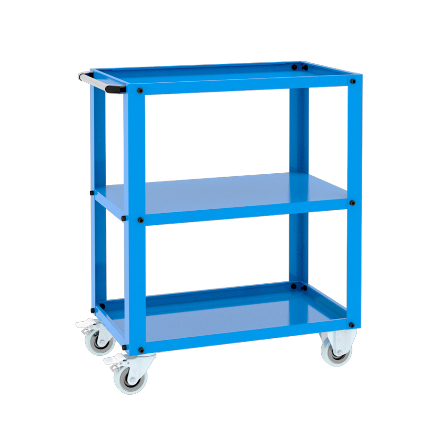 [048105] Carro metálico para taller con 3 estantes fijos - Dim. plataforma 770x470 mm - Azul ral 5012