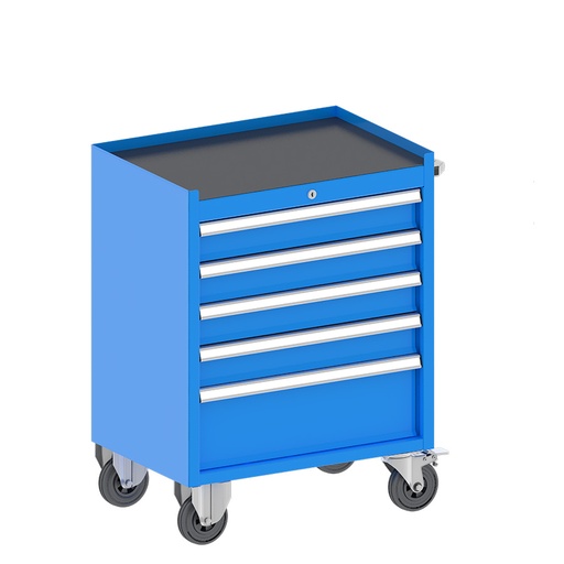[048106] Cajonera metálica móvil para taller con 5 cajones extraíbles - Dim.: 660x440x860h mm - Azul ral 5012