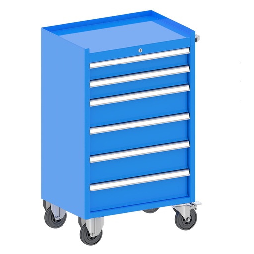 [048110] Cajonera metálica móvil para taller con 6 cajones extraíbles - Dim.: 660x440x1060h mm - Azul ral 5012
