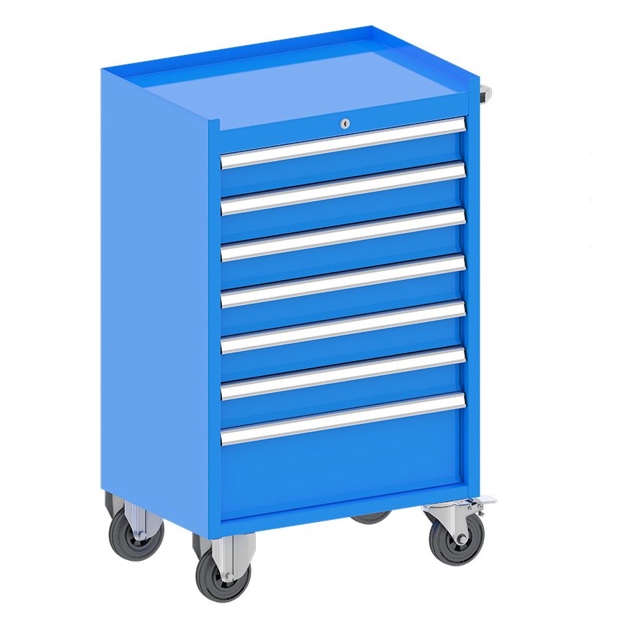 [048111] Cajonera metálica móvil para taller con 7 cajones extraíbles - Dim.: 660x440x1060h mm - Azul ral 5012