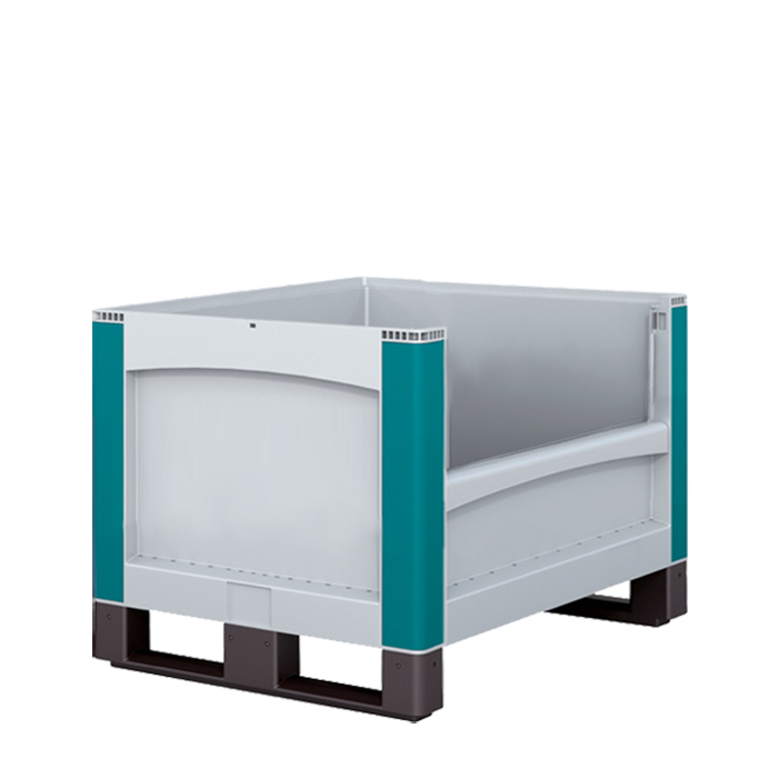 [048119] Contenedor de plástico con patines y abertura en un lateral largo - Dim.: 800x600x520h mm - Gris