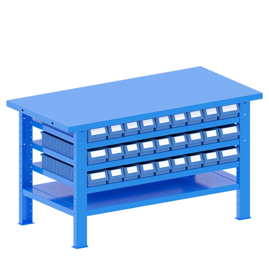 [048205] Banco de trabajo desmontable con encimera de acero - Dim.: 1500x750x840h mm - Azul ral 5012