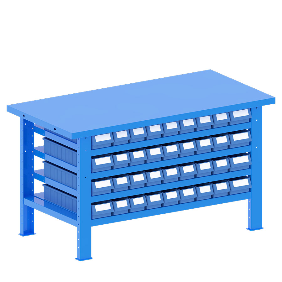 [048209] Banco de trabajo desmontable con encimera de acero - Dim.: 1500x750x840h mm - Azul ral 5012