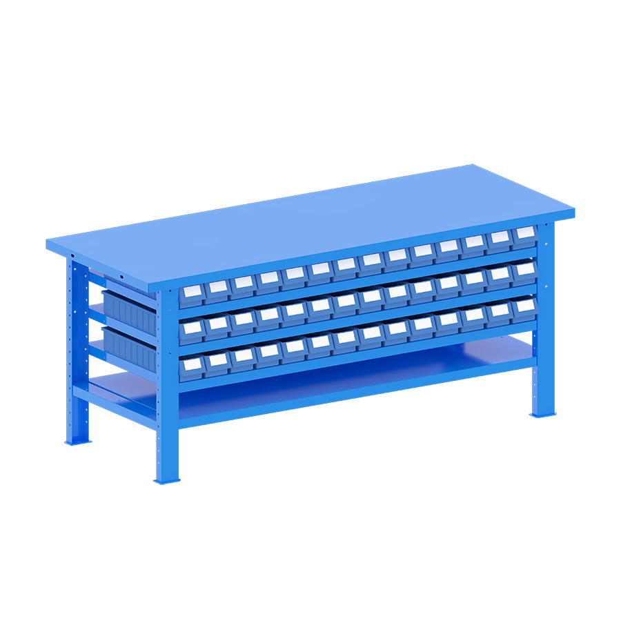 [048247] Banco de trabajo desmontable con encimera de acero - Dim.: 2000x750x840h mm - Azul ral 5012