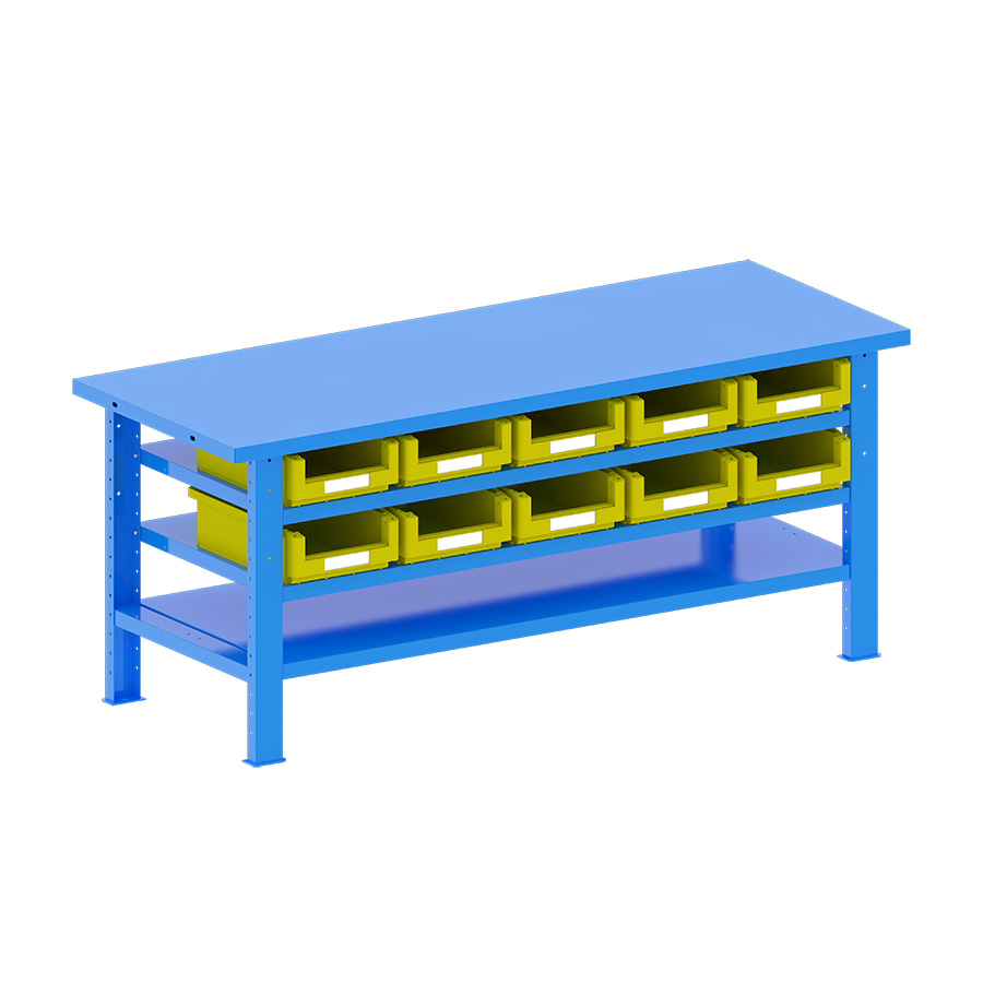 [048253] Banco de trabajo desmontable con encimera de acero - Dim.: 2000x750x840h mm - Azul ral 5012