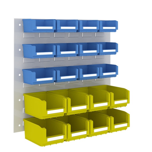 [048541] Panel metálico perforado para fijación a pared y 20 contenedores  - Dim.: 500x450h mm - Gris ral 7035