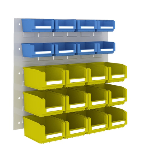 [048542] Panel metálico perforado para fijación a pared y 20 contenedores  - Dim.: 500x450h mm - Gris ral 7035