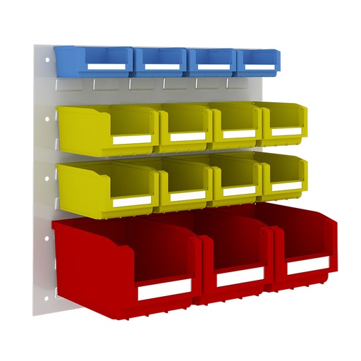 [048545] Panel metálico perforado para fijación a pared y 15 contenedores  - Dim.: 500x450h mm - Gris ral 7035