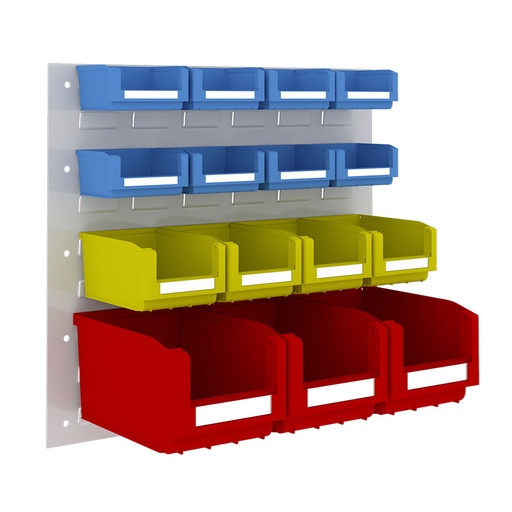 [048546] Panel metálico perforado para fijación a pared y 15 contenedores  - Dim.: 500x450h mm - Gris ral 7035