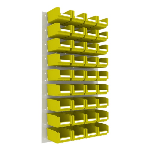 [048550] Panel metálico perforado para fijación a pared y 36 contenedores  - Dim.: 500x900h mm - Gris ral 7035