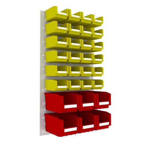 [048551] Panel metálico perforado para fijación a pared y 30 contenedores  - Dim.: 500x900h mm - Gris ral 7035