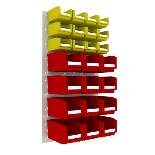 [048552] Panel metálico perforado para fijación a pared y 24 contenedores  - Dim.: 500x900h mm - Gris ral 7035