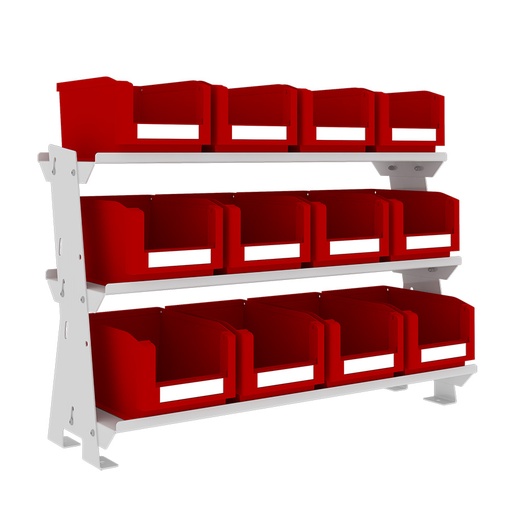 [048557] Estructura metálica con 12 contenedores plásticos para sobre mesa - Dim.: 640x220x420h mm - Gris ral 7035