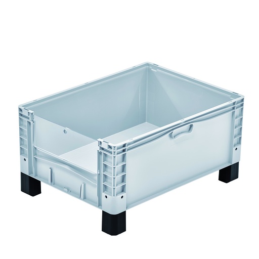 [048590] Contenedor plástico Basicline Plus con ventana, tapa y pies - Dim.: 800x600x420h mm - Gris