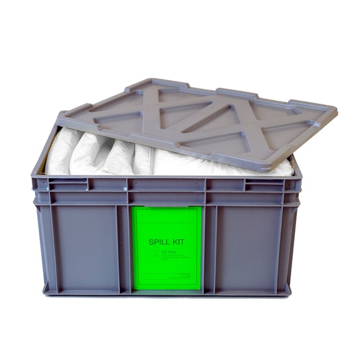 [048599] Caja plástica con un kit de absorbentes para recogida de líquidos oleosos - Blanco